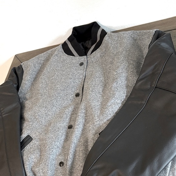 NWT [Holloway] Varsity Bomber Jacket Button-Up Grey Wool & Black Leather Men’s L - Picture 6 of 10